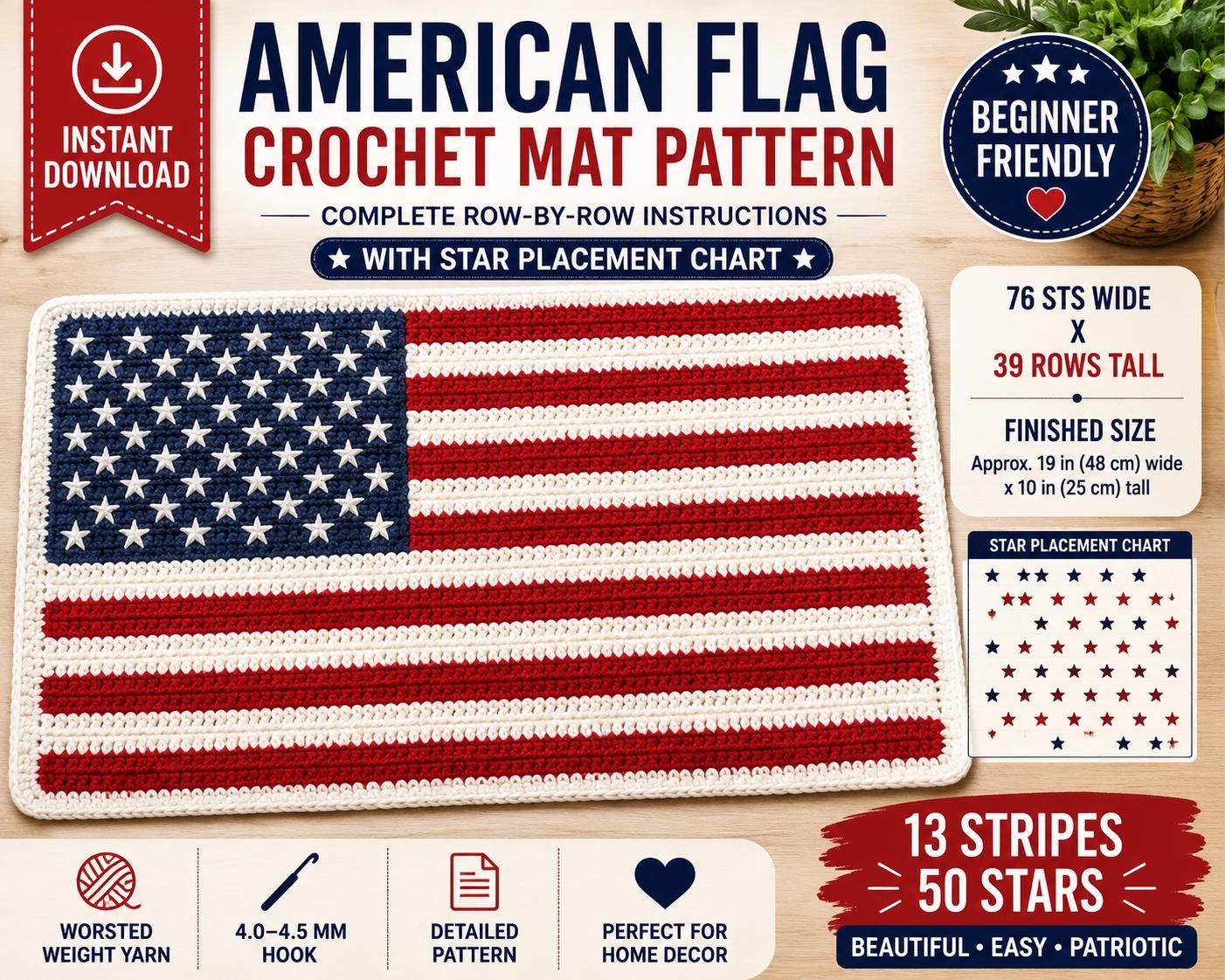 30 American Flag Crochet Patterns to Show Your Patriotic Style 17 American Flag Crochet Mat Pattern