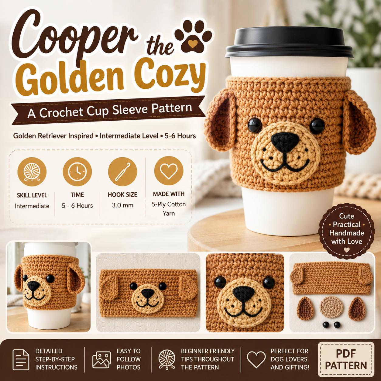 21 Golden Retriever Crochet Patterns to Make a Loyal Handmade Pup 13 Golden Retriever Cup Cozy
