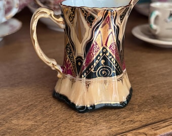Antique Alhambra Porcelain Creamer, Hand-Painted Gold Gilt Art Nouveau Pitcher