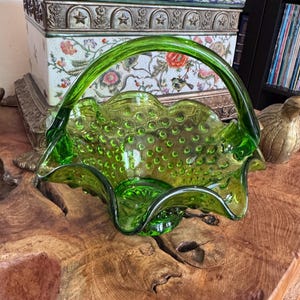 Fenton Green Hobnail Basket - Etsy