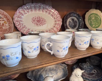 Vintage Arcopal France Romantique Blue Floral Milk Glass Teacup Replacement