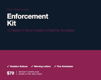 Kit d'application de la loi HOA, modèles de lettre d'avertissement de violation (PDF, Word)