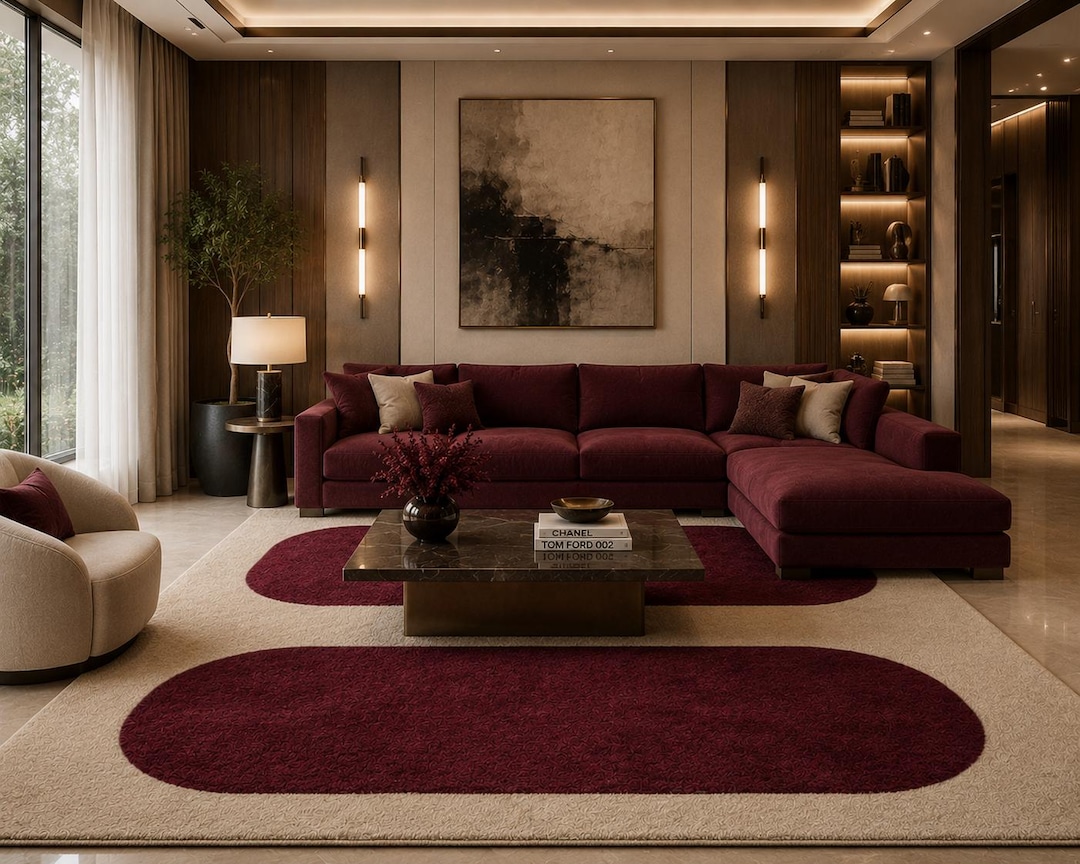 Modern Hand Tufted Capsule Rug – Cream & Burgundy Abstract Area Rug ...