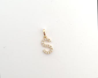 Initials "S" Charm with Diamonds: 14K Gold