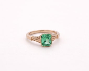 Lab Grown Emerald Ring, 14K Solid Gold