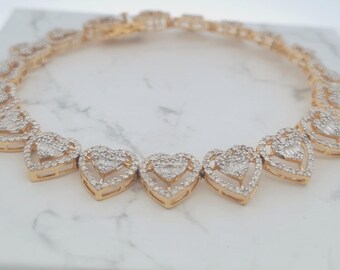 Love Heart Tennis Bracelet in 10K Solid Gold with 4.37ct Natural Diamonds