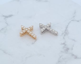 Small Cross with Natural Diamonds: 14K Gold