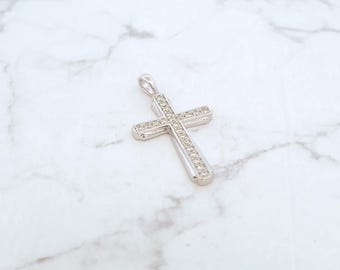 Large Cross with Diamonds: 14K White Gold