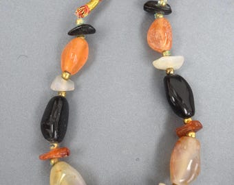 Handmade Natural Beads Necklace on Adjustable Cord