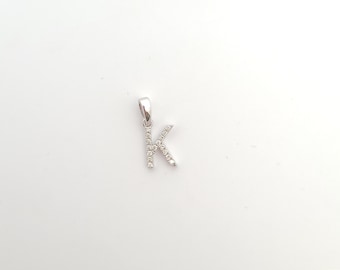Initials "K" Diamond Charm Pendant: 14K White