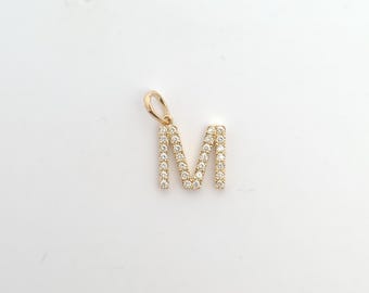 Letter M Natural Diamond Charm: 14K