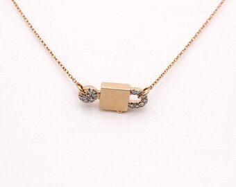 Tiny Lock and Key Pendant: 14K Gold and Natural Diamonds