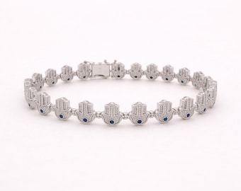 Hamsa Hand Tennis Bracelet: Sterling Silver, 1.6ct Natural Diamonds