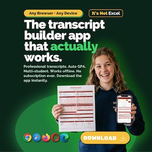 Homeschool Transcript Template Builder Digital Download Printable High School Record Keeper Student Portfolio GPA Calculator Grade Tracker