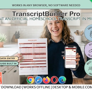 Homeschool Transcript Template Builder Digital Download Printable High School Record Keeper Student Portfolio GPA Calculator Grade Tracker