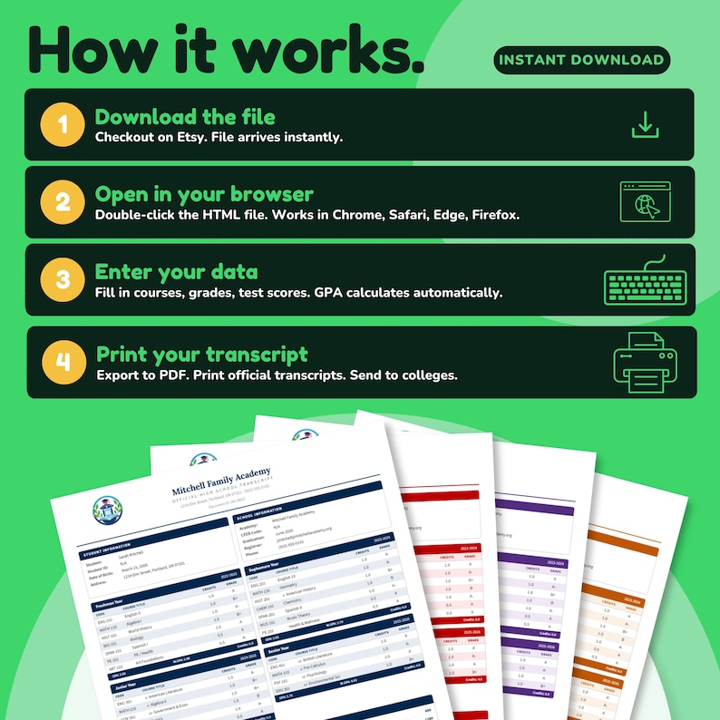 High School Transcript Builder Editable Printable Homeschool Transcript ...