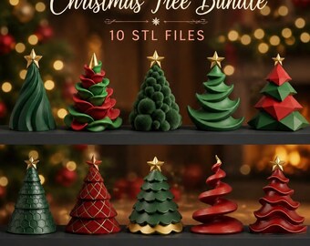 Modern Christmas Tree STL Bundle | 10 Pcs | 3D Printable Files | Tabletop Decor | Digital Download