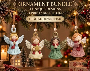 Paquete de archivos STL de adornos navideños de ángeles tejidos / Imprimibles en 3D / Decoraciones para el árbol / Descarga digital