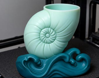 Jarrón con forma de concha de nautilus (archivo STL) / Maceta decorativa costera para el hogar (impresión 3D)