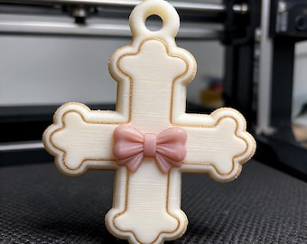 Coquette Bow Cross Keychain STL File | Bag Charm Angelcore Gift for Her Accessories