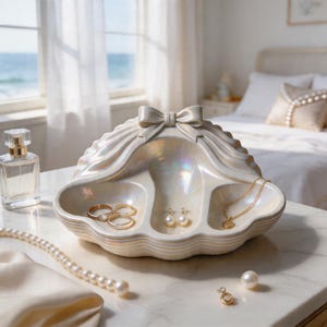Coquette Bow Seashell Tray STL File | Shell Jewelry Dish | Coastal Vanity Organizer Decor