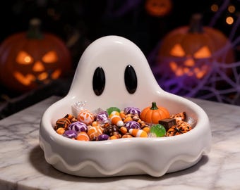 Archivo STL de cuenco de dulces fantasma / Decoración de plato para pedir dulces de Halloween / Cuenco de aperitivos espeluznante estilo gótico para el hogar