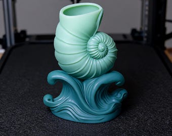 Maceta con forma de concha marina (archivo STL) / Jarrón de flores costero para decoración del hogar (impresión 3D)