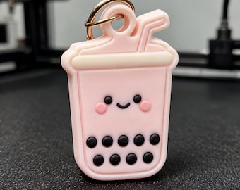 Llavero de té de burbujas (archivo STL) / Llavero Kawaii con forma de bolsita de té de burbujas, regalo para ella.