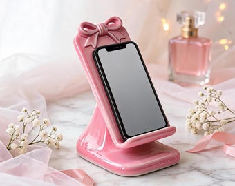 Coquette Bow Phone Stand STL File | Feminine Desk Phone Holder Vanity Organizer 3D Print