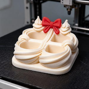 Coquette Bow Swirl Makeup Organizer STL File | Cake Vanity Tray Lipstick Brush Holder