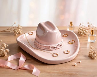 Bandeja para joyas con forma de sombrero de vaquero (archivo STL) / Organizador de anillos con forma de lazo coqueto para tocador (impresión 3D)