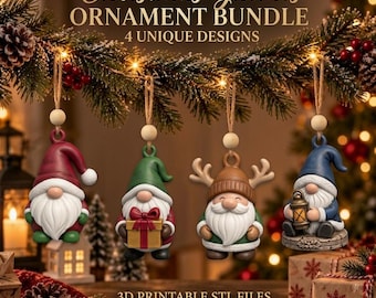 Paquete de adornos navideños de gnomos en formato STL / Archivos imprimibles en 3D / Decoraciones para el árbol / Descarga digital