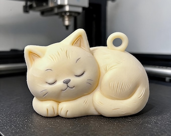 Llavero de gato durmiendo (archivo STL) / Colgante de animal kawaii para bolso (impresión 3D)