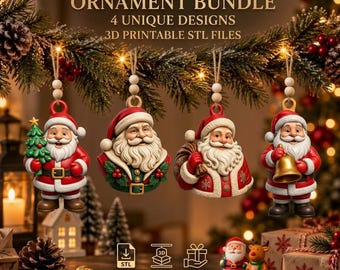 Paquete de adornos navideños de Papá Noel en formato STL / Decoraciones para el árbol de Navidad / Descarga digital imprimible en 3D