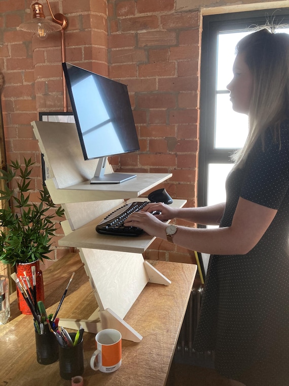 Adjustable standing desk : Wide Birch plywood Sit Stand Workstation
