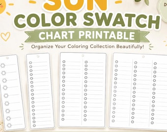 Paquete de tablas de muestras de color Sun / PDF imprimible de Nuancier / 12 24 48 96 muestras / Rastreador de colores para lápices de colores y marcadores