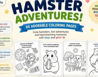 Libro para colorear de hámsteres para niños: 64 adorables aventuras de mascotas (descarga digital)