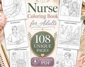 Dibujos para colorear de enfermería imprimibles, 108 páginas, libro para colorear para adultos sobre enfermería en PDF, regalos para enfermeras, regalo para la Semana de la Enfermería, regalo de graduación para enfermeras, tamaño carta estadounidense A4