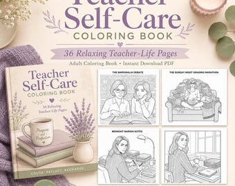Libro para colorear imprimible como regalo de agradecimiento para profesores, regalo de autocuidado para profesores jóvenes y adultos, regalo de fin de año, tamaño carta estadounidense - PDF A4