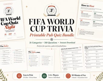 Trivia imprimible del Mundial de la FIFA 2026, juego de preguntas y respuestas sobre fútbol, 310 preguntas, regalos de fútbol, regalo para entrenadores de fútbol, tamaño carta estadounidense A4