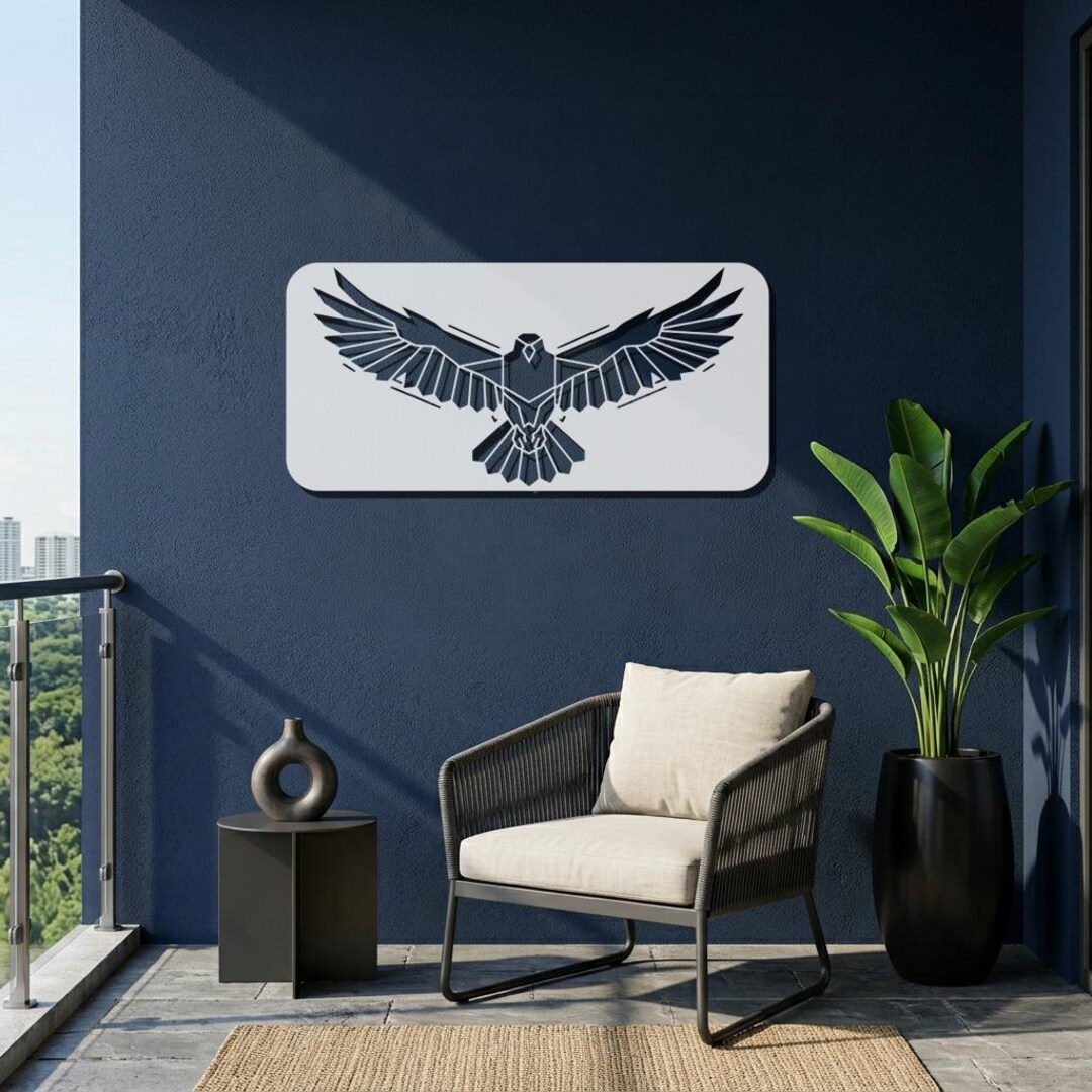 Flying Hawk Wall Art, Geometric Hawk Decor, Minimalist Animal Wall ...