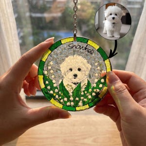 Attrape-soleil en vitrail pour portrait d'animal de compagnie personnalisé, décoration de fenêtre avec cadre en fer, souvenir commémoratif d'animal de compagnie