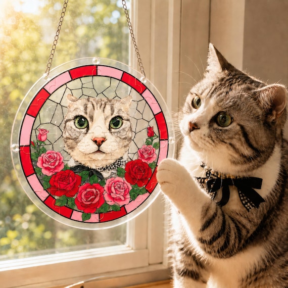 Custom Pet Portrait Suncatcher Puzzle Kit: Birth Month Flower Acrylic Window Décor