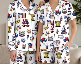 Conjunto de pijama para mujer del 4 de julio, pijama patriótico con la bandera estadounidense, pijama del Día de la Independencia, ropa de estar por casa de verano, pijama rojo, blanco y azul.