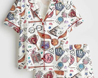 Wizard Academy Satin Pajama Set, Magic Sleepwear, Unisex Loungewear