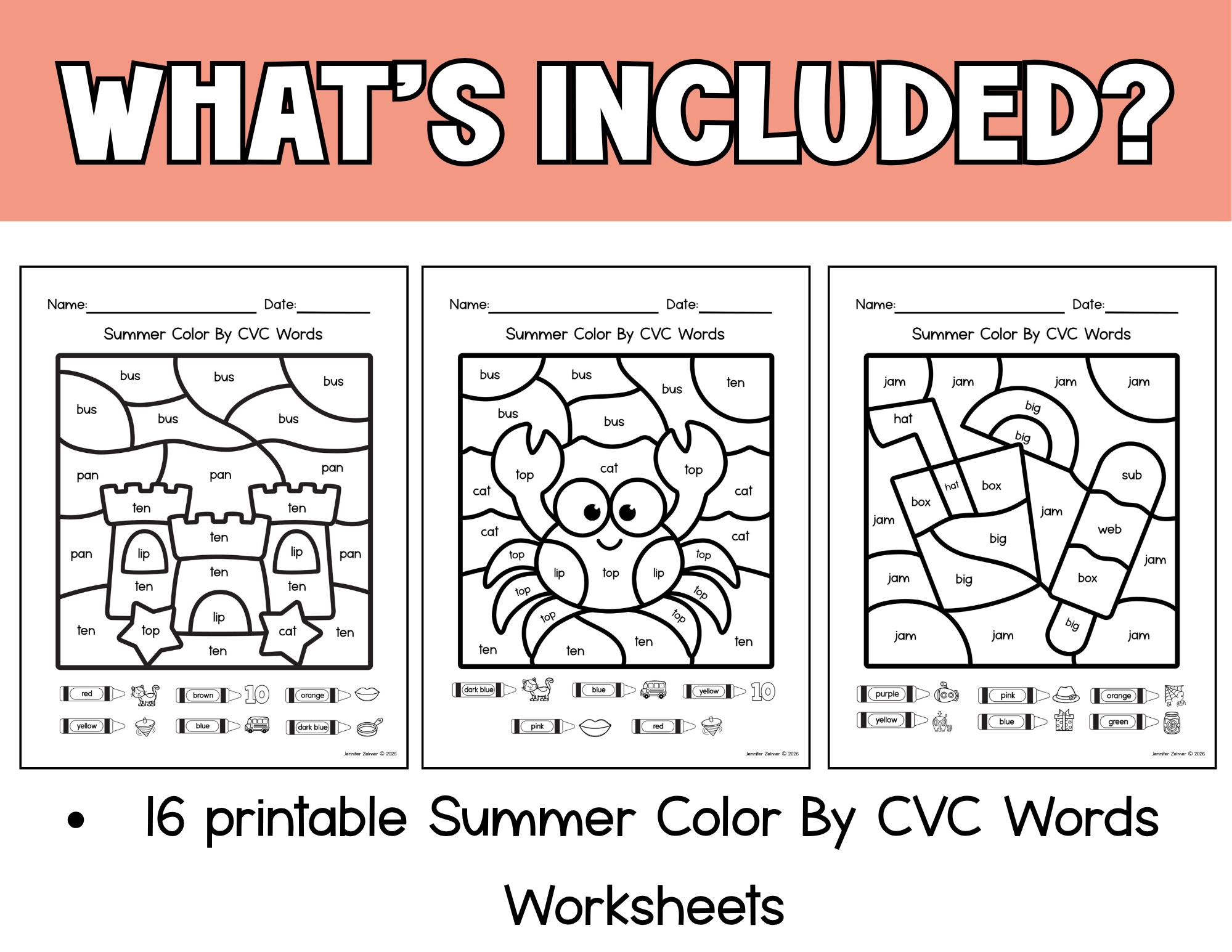 Summer CVC Words Color by Code | Phonics Practice K-1 & SPED | No Prep ...
