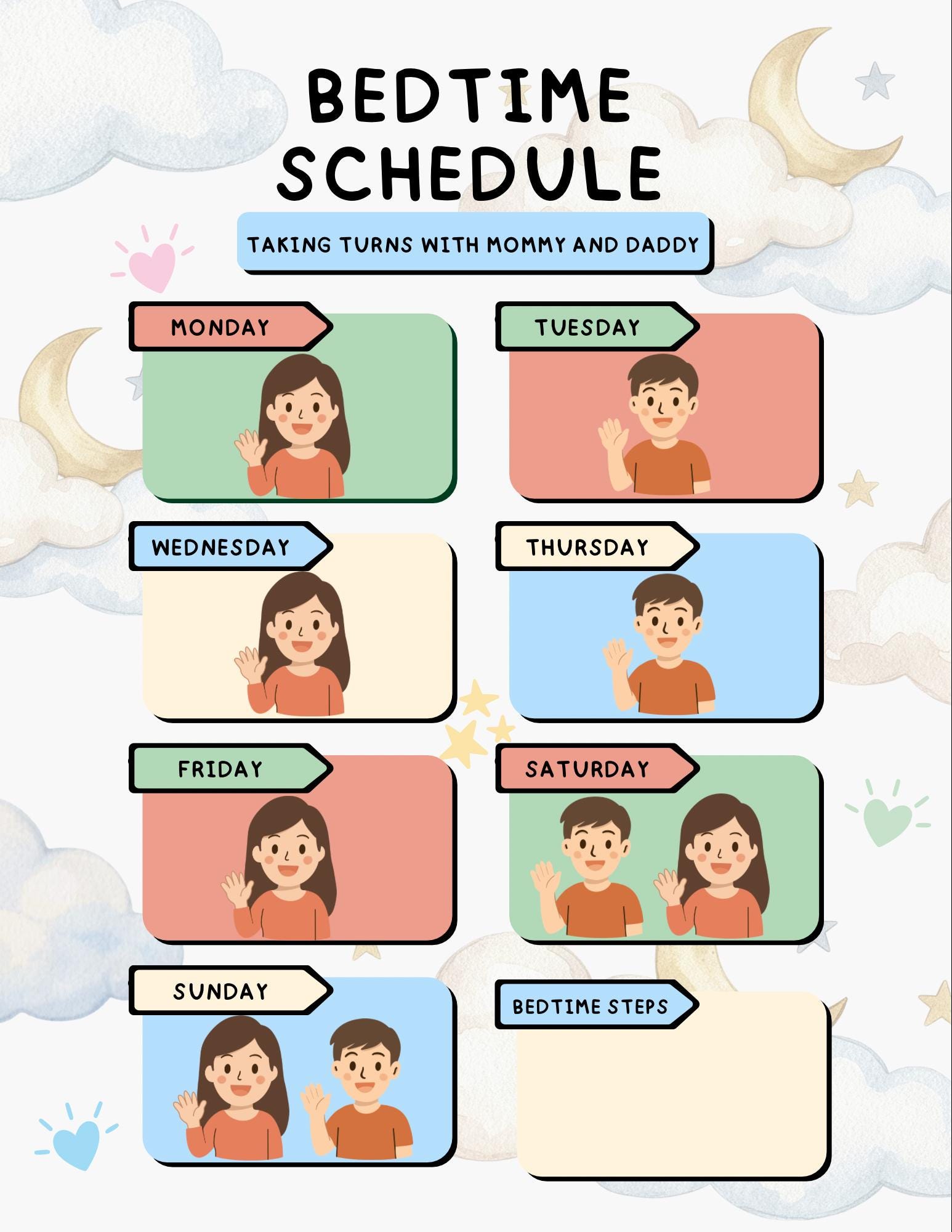Bedtime Routine Chart for Kids Printable | Visual Sleep Schedule ...