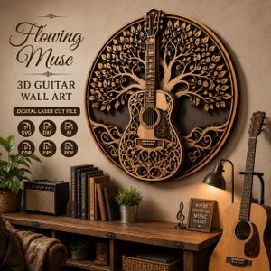 3D Guitar Wall Art SVG, Tree of Life Laser Cut File (Digital Download)