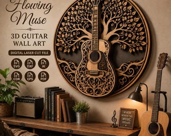 3D Guitar Wall Art SVG, Tree of Life Laser Cut File (Digital Download)