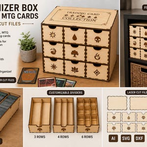 Trading Card Organizer Box Laser Cut Files | Modular Drawers, Kallax Compatible (SVG, DXF, PDF)